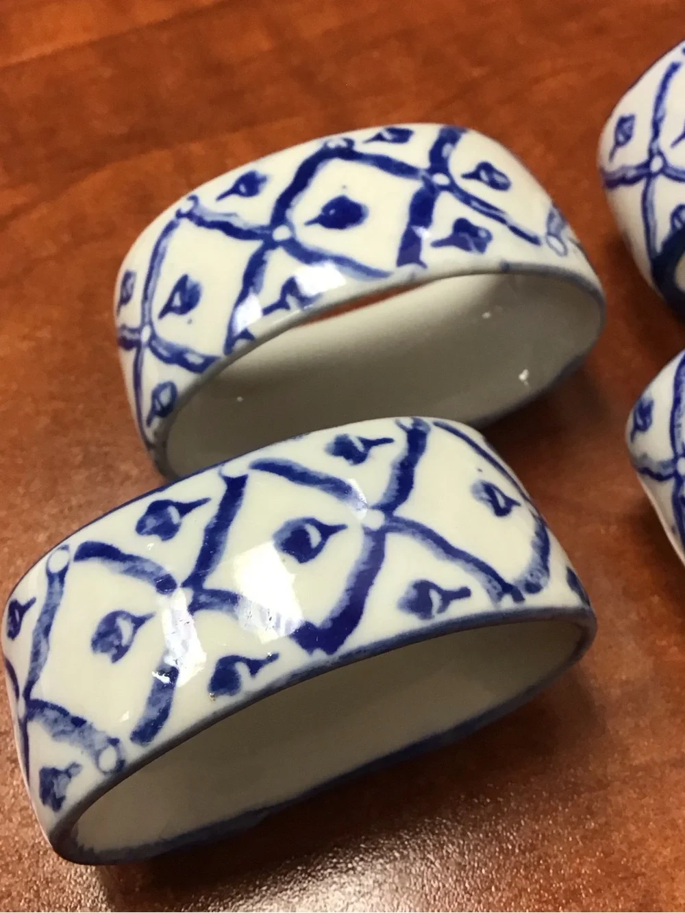 Vintage Pier One Ceramic Blue & White Batik Floral Napkin Holders (4)